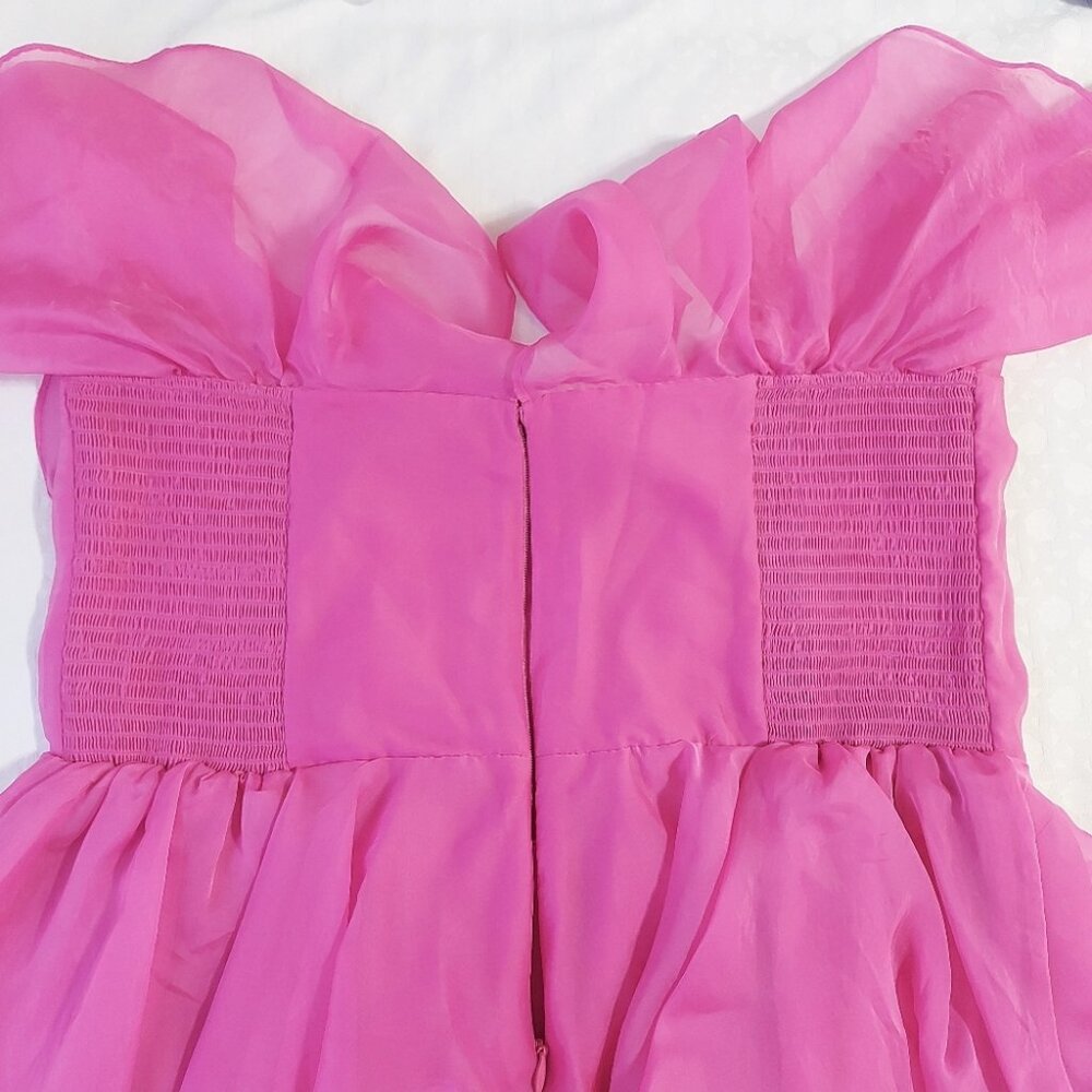 Abercrombie & Fitch Organza Tiered Mini Dress XXL Pink Valentine Date Party Wear - Picture 4 of 10